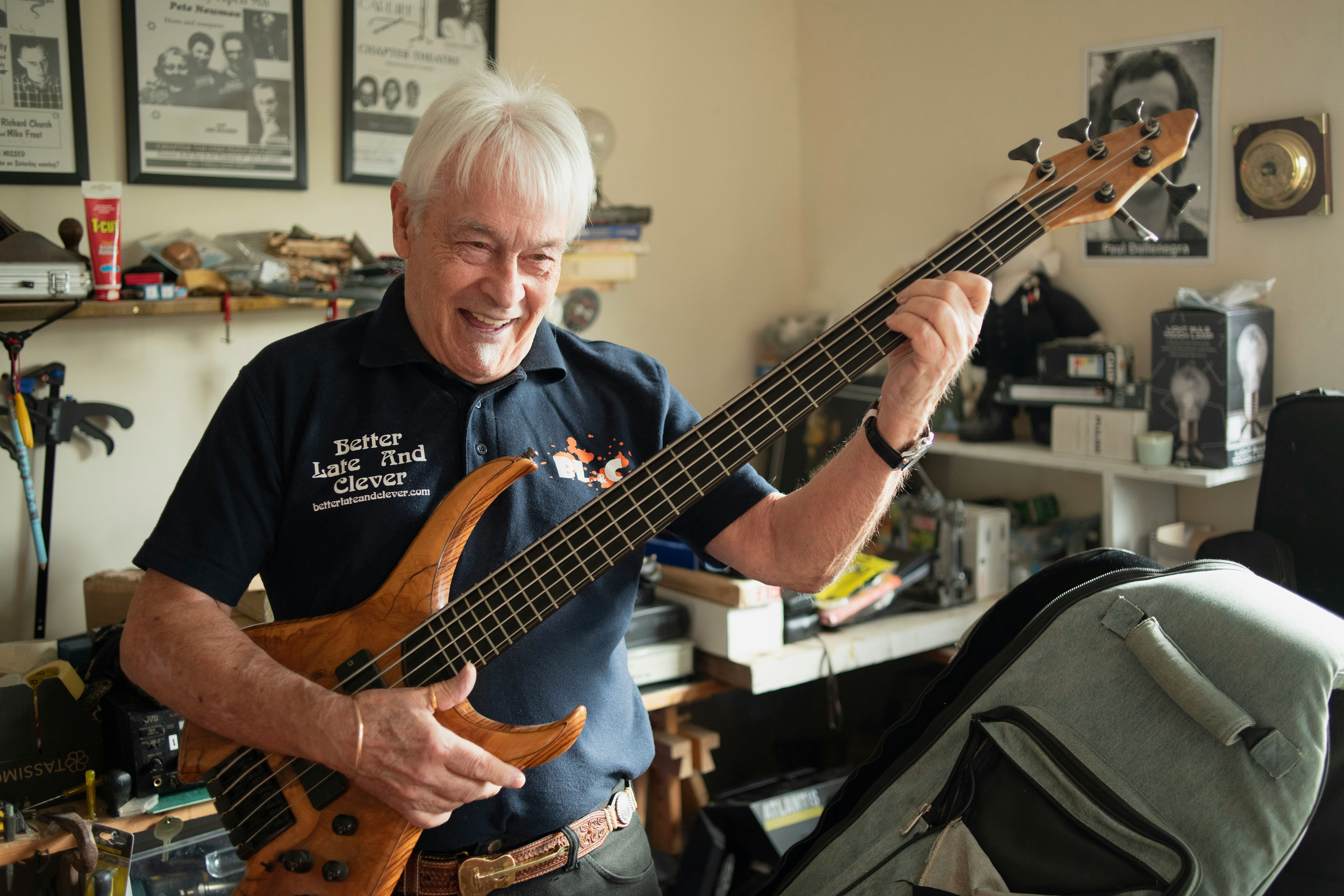Resident enjoying a music session with a guitar
